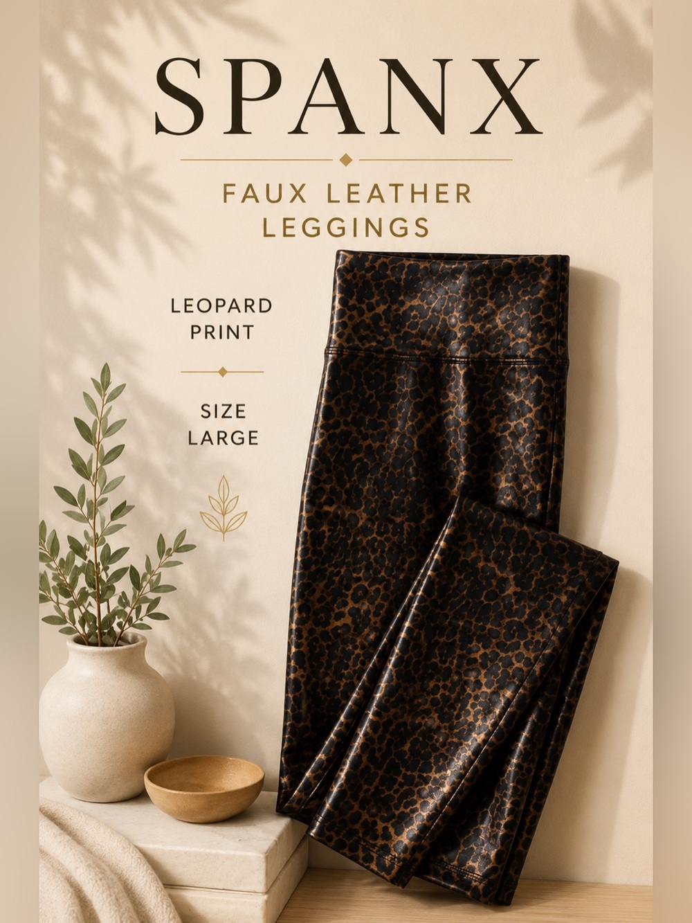 SPANX Leopard Faux Leather Leggings Size Large